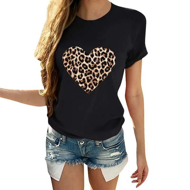 Black t shirt with leopard print heart Clearance
