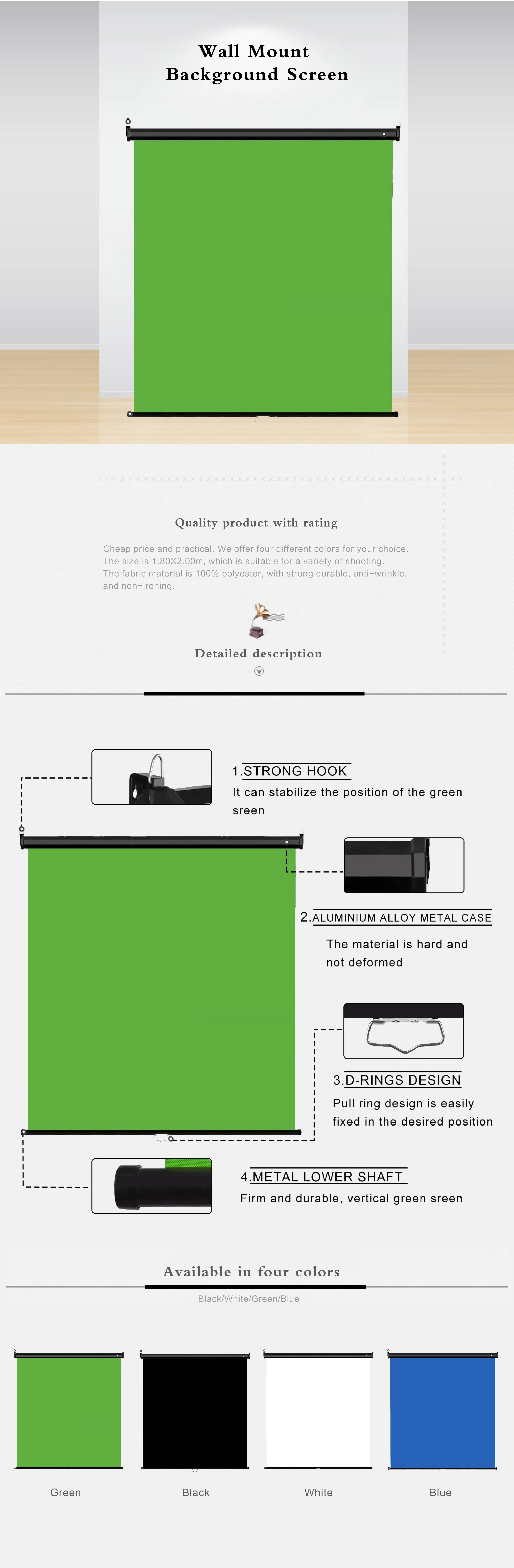Mountable Retractable Green Screen Chroma Key Panel Background For