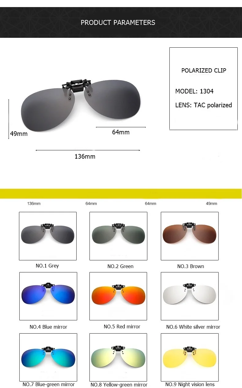 Unisex Lens Polarized Clip on Sunglasses UV400 Driver protection Sunglasses
