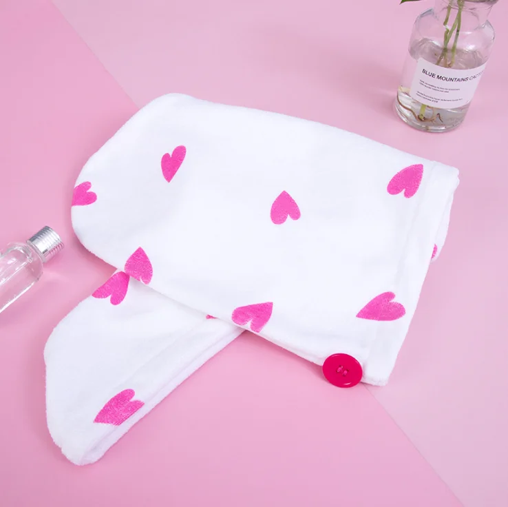 Super absorbent hair drying towel fast drying microfiber dry hair hat printing pattern in stock