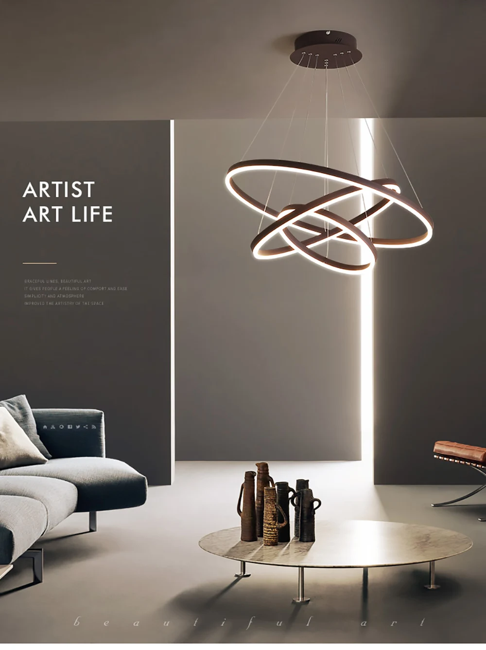 Hotel Lobby Residential Fashion design LED Chandelier Circular Pendant Light