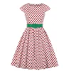 Wholesales Women Lady Big Girls Dresses Party Cocktail Retro Swing Dress Cap Sleeves Dots Check Print Belted Vintage Dress 1597