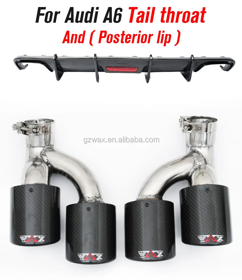 Carbon Fiber Exhaust Tail Pipe Tip For AUDI A6 2018-2022 Quad Double Exit Exhaust Pipe with Rear Diffuser Lips