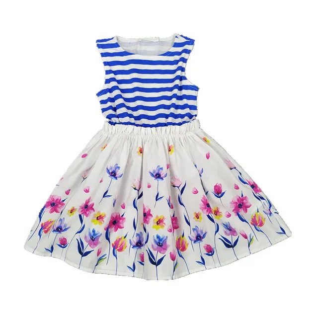 
clearance sale big kids clothing dress inventory sales cheapest white floral digital printed cotton sleeveless girls dress 