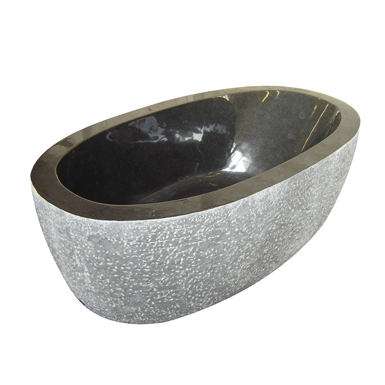 Manufacturer Natural Black Solid Stone Freestanding Soaking Bathtub