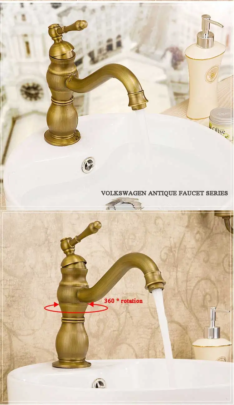 Wholesale Hot And Cold Water Mixer Single Hole Antique Brass Washroom Basin Faucet Taps