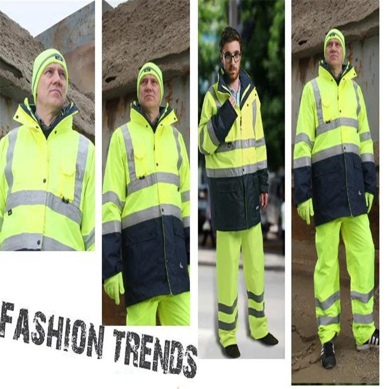 Hi vis waterproof 5 in 1 jacket with reflective tape safety workwear winter jacket