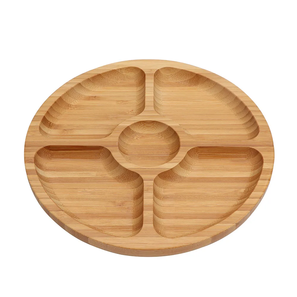 Bamboo Round Food Serving Tray Platter,Multifunctional 5sectional