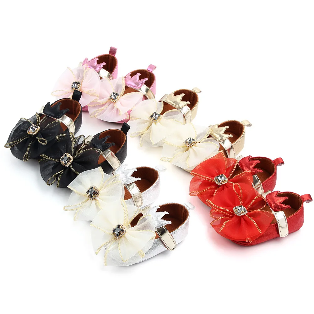 Newborn Girl Princess Baby Dress Shoes With Big Bow Crown Soft Sole