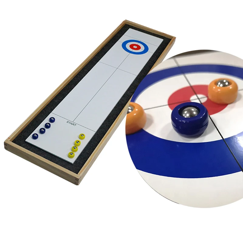 Wooden Shuffleboard And Curling 2 In 1 Table Top Board Game With 8