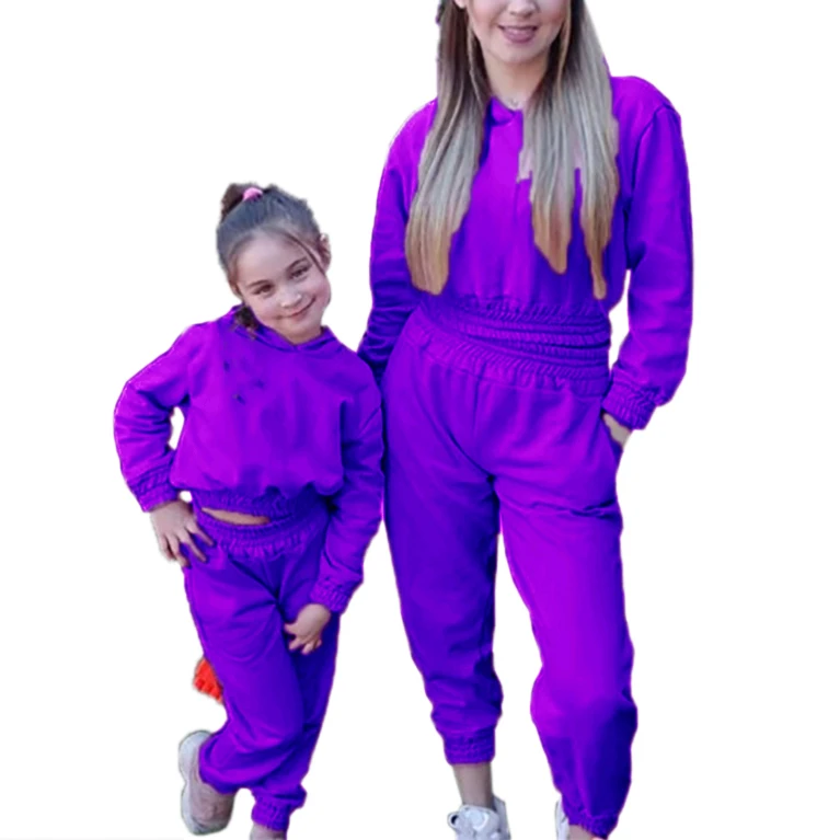 
New Release Two Piece Pants Set for Women Kids Clothing Sets Matching Croptop Hoodie Set Mommy and Me Sweater 