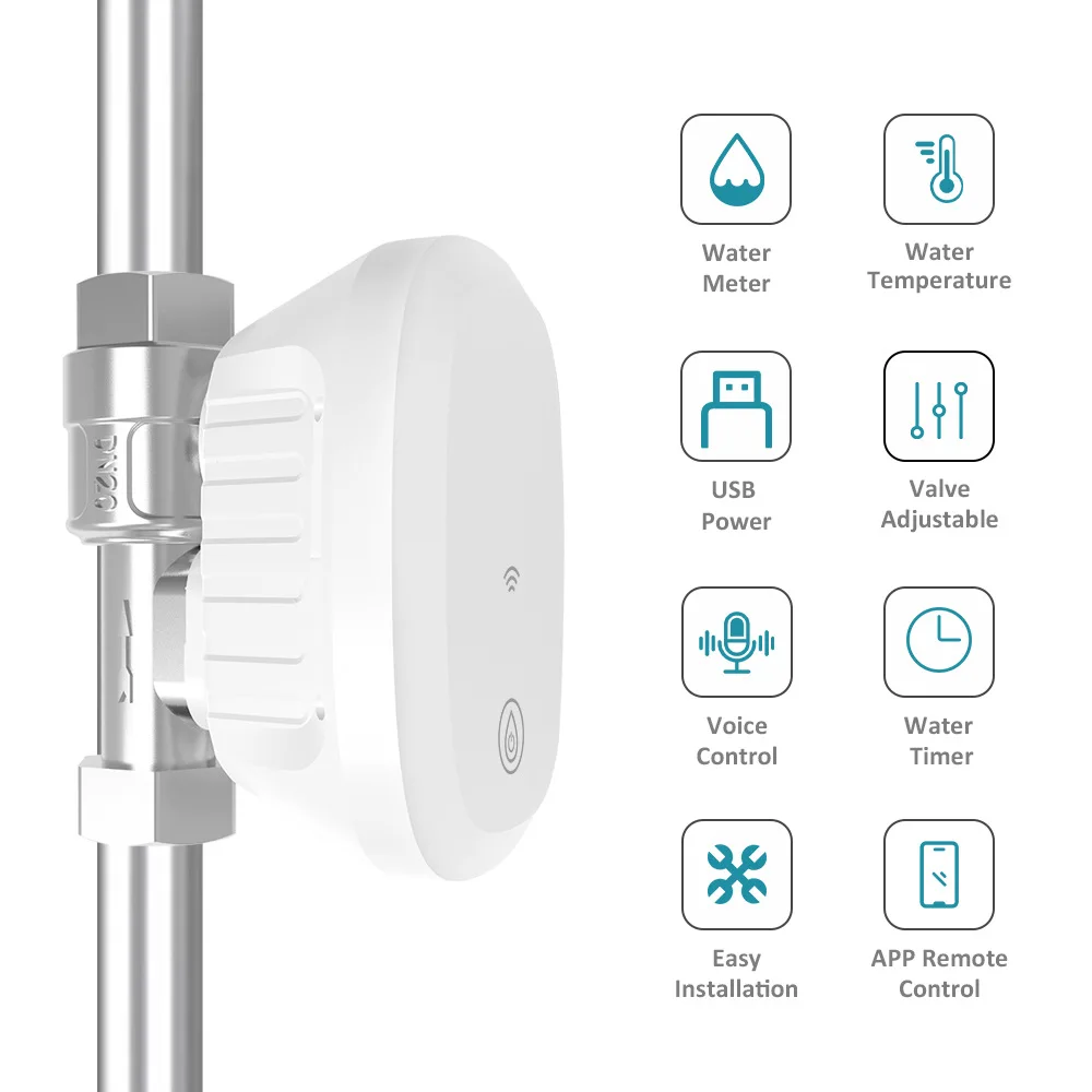 Tuya App-Controlled Smart Water Shutoff Valve WiFi Intelligent Home Device for Monitoring Water Consumption Temperature Leakage