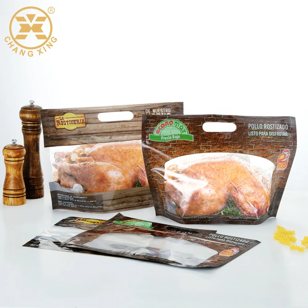 Transparent Grilled Roast Chicken Packaging Bag With Handle Stand Up