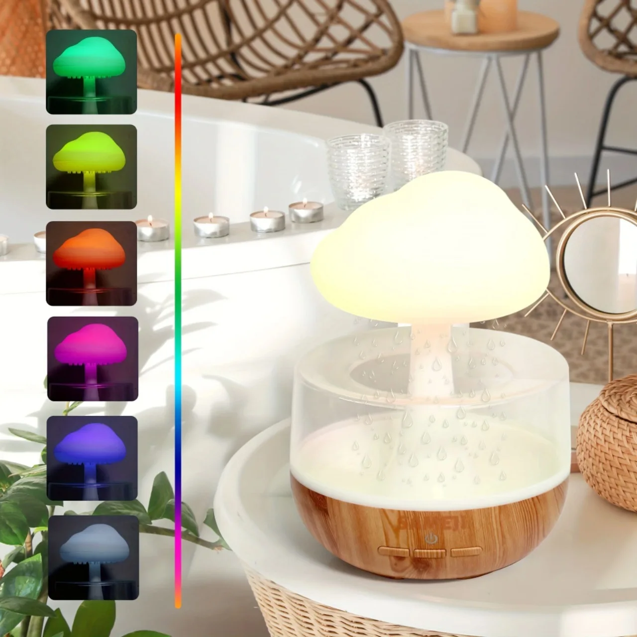 2025 Cheap Creative Led Cloud Rain Night Light Humidifier Romantic Smart Mushroom Forest Table Desk Lamp for Bedroom