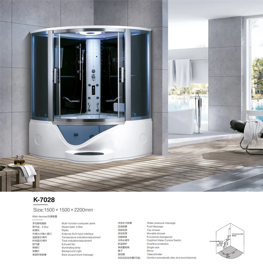 JOININ new design bathroom luxury indoor steam shower room with TV  7028