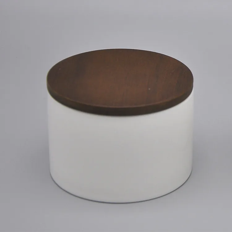 wholesale custom logo modern white large empty cylinder ceramic candle vessels with wooden lid  .jpg