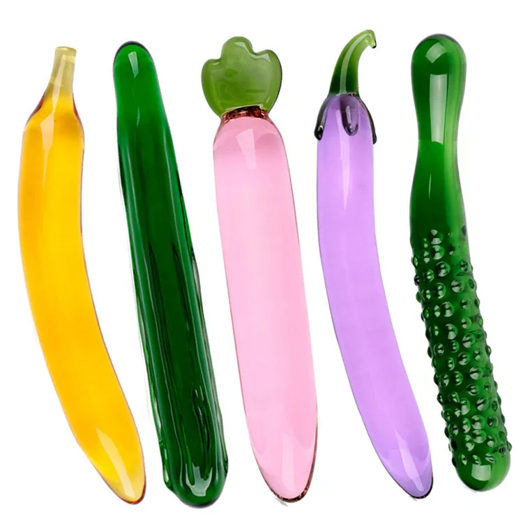 Top Vegetables Banana Cucumber Eggplant Glass Dildo Vibrator Sex Toys