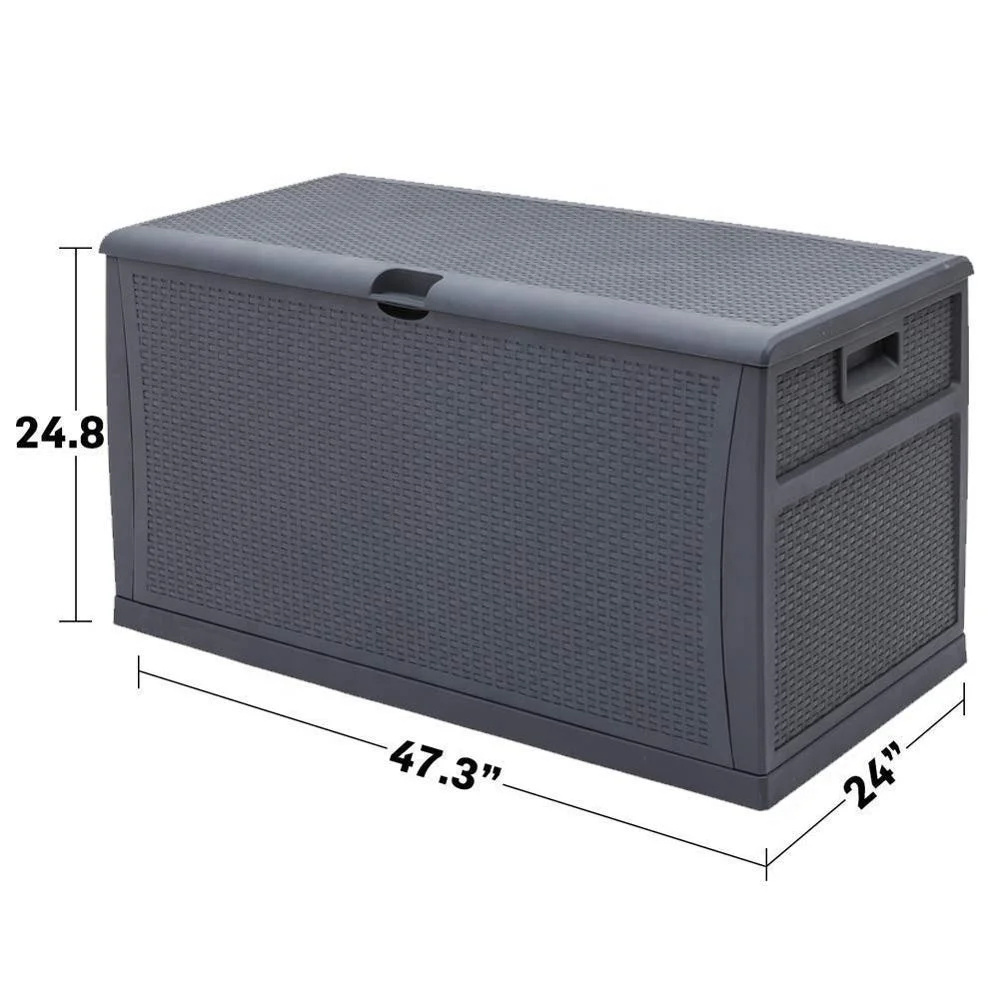 Stylish Rattan Look Outdoor Storage Deck Box With Gas Strut Lift In