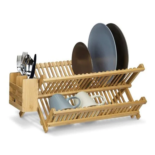 
New design folding Bamboo Dish Rack with Utensil Holder 