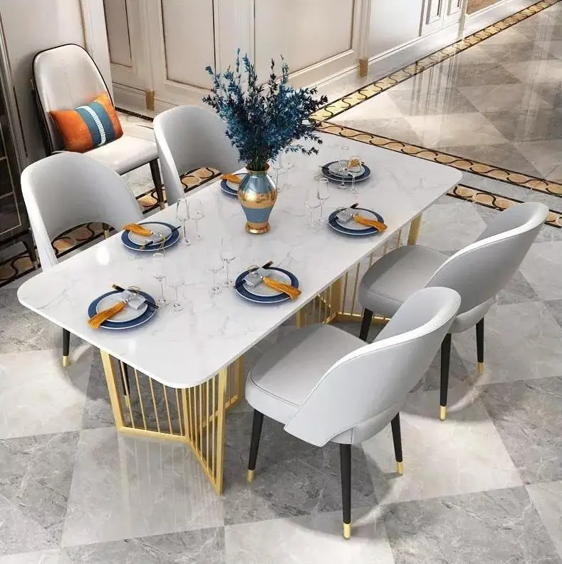 Luxury Marble Dining Table Marble Top Dining Table Set Simple Gold Legs