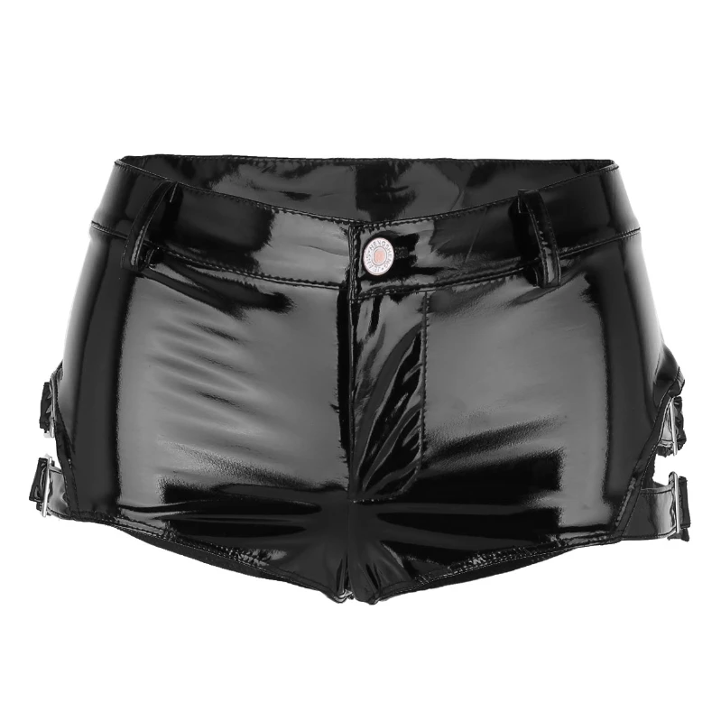 Iefiel Women Wetlook Pvc Leather Short Pants Zipper Side Mini Shorts ...