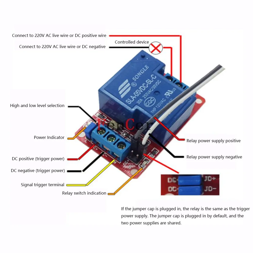 Taidacent Diy Dc 5v 12v 24v 30a High Power 1 Channel Relay Module With