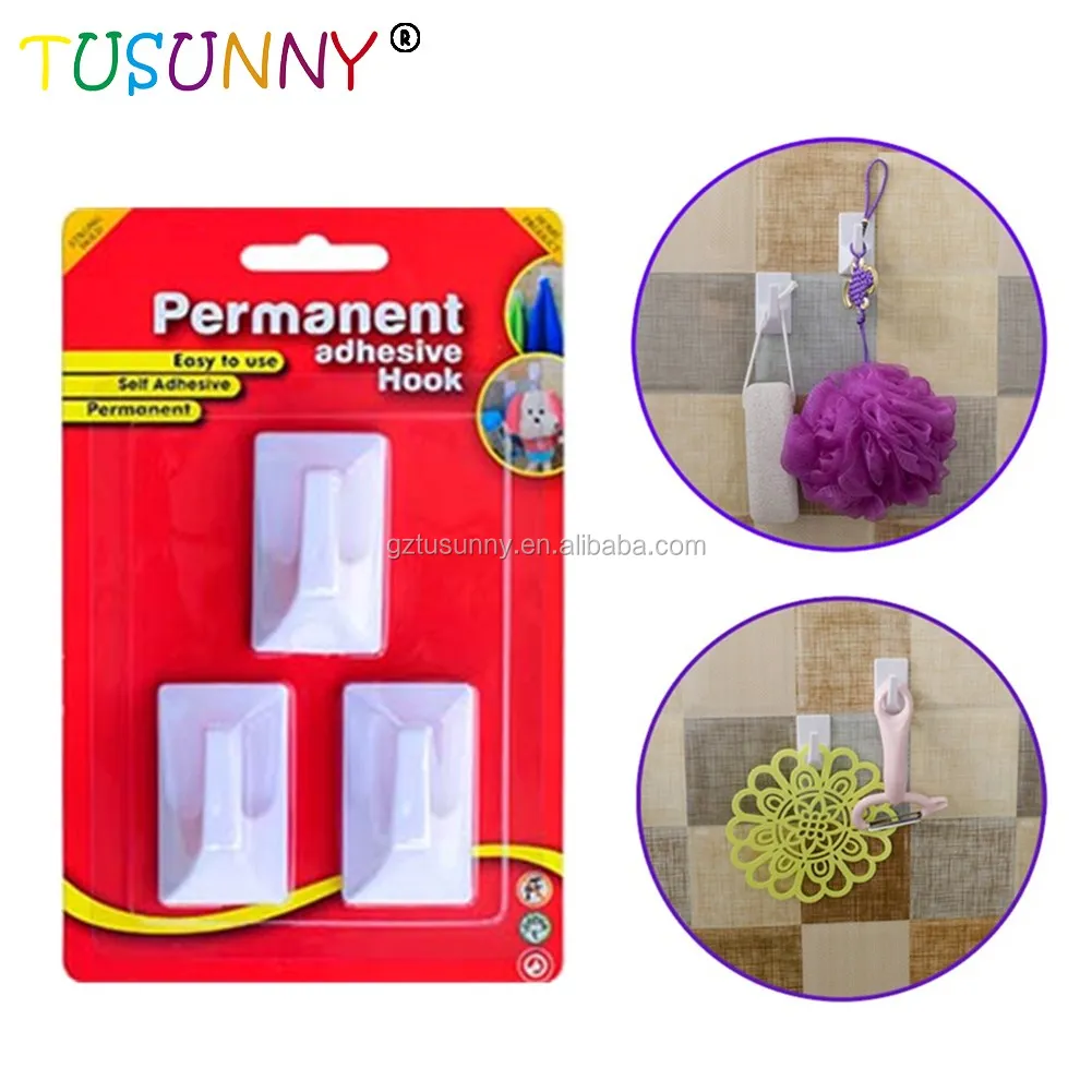 Adhesive Plastic Hook Removable Stick On Wall Door Hooks Hanger Plastic