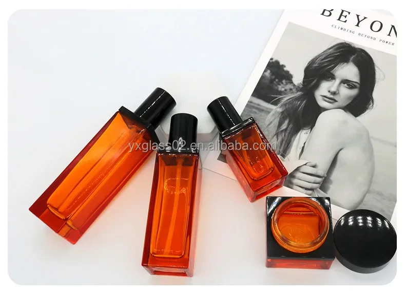 Supplier  Innovative new style skincare packaging container cosmetic square glass bottle set 30g50g40ml100ml120ml manufacture