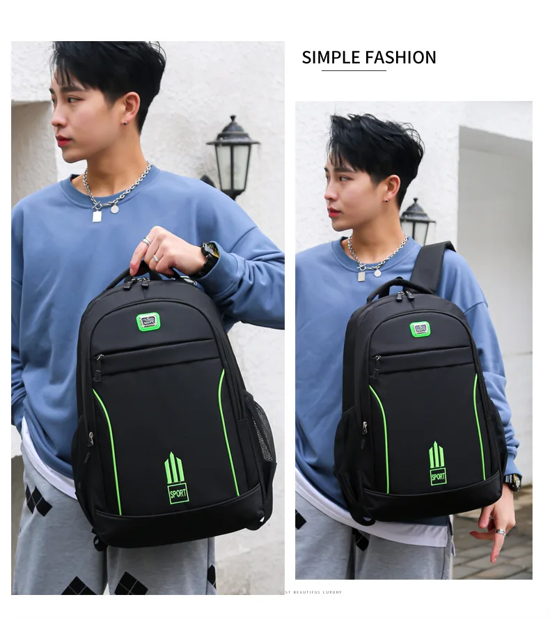 Men's Nylon Oxford Cloth Backpack Large Capacity Casual Travel Bag Polyester Lining Waterproof for Students Simple Everyday Use