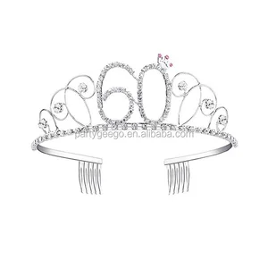 hot selling 60 birthday bridal jewelry european luxury crown bride crown white diamond headdress plated white