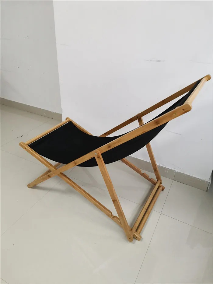 Adjustable Folding Bamboo Wooden Beach Chair Outdoor With Custom Cloth