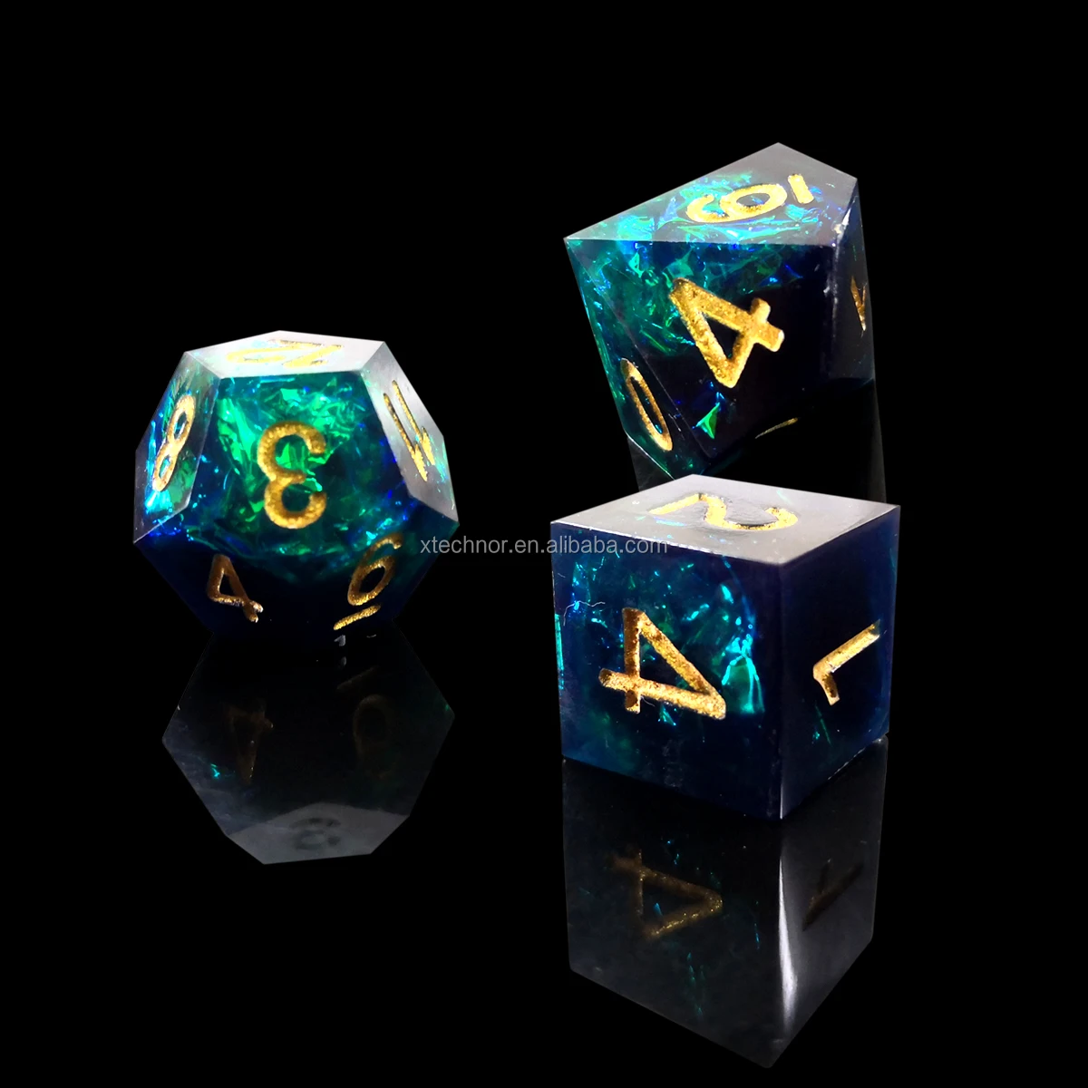 Dnd Dice With Sparkling Black Colored Gold Number Polyhedral Gemstone
