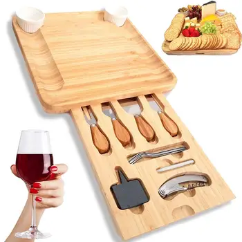 Bamboo Cheese Board Set Charcuterie Board With Cutlery Set Two Ceramic Bowls Elegant Design Perfect Serving Tray For Enterta Buy Slate Cheese Board With Handles Serving Meat Board Convenience Kitchen