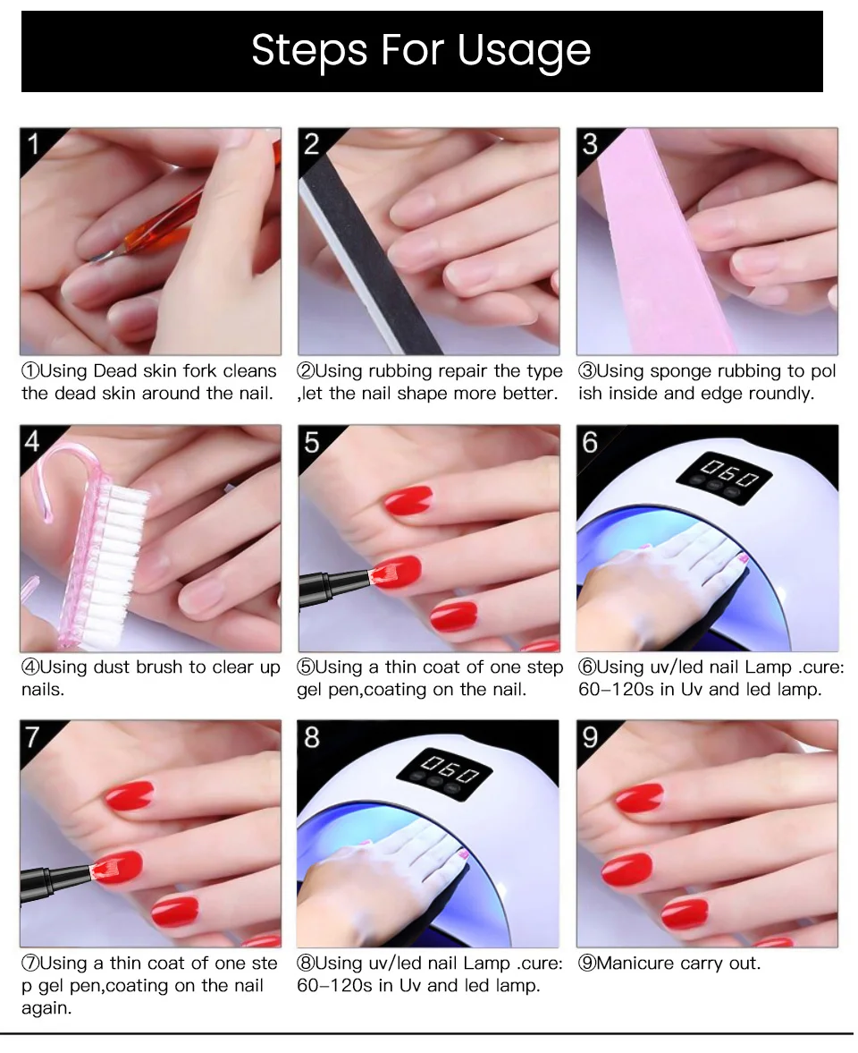 18 Colors Nail Gel Pen Glitter 3 In 1 Gel Nail Varnish Pen One Step Brush Pen Pure Color Uv Nail