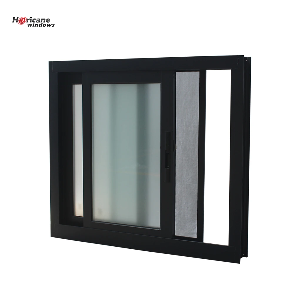 New design double glazed slide aluminium frame sliding frosted glass window with mosquito net