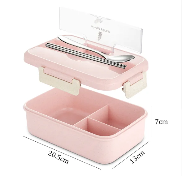 Ready to ship bpa free leakproof microwave safe bamboo fiber wheat straw lunch box with chopsticks and spoon portable