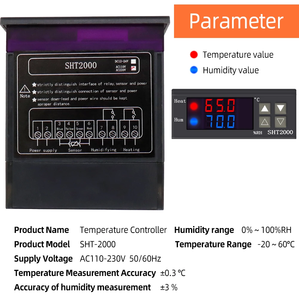 Sht2000 Digital Thermostat Humidistat Humidity Temperature Controller