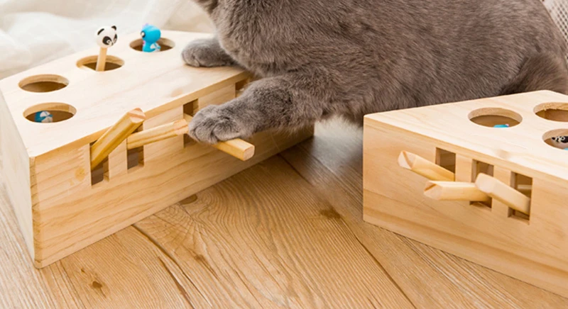 Wood Cat Hit Gophers Toys Interactive Wooden Whack A Mole Mouse Game