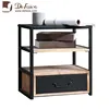 Vintage Iron Frame Solid Wood Frame Industrial Side Storage End Table with Drawer for Living Room/Hotel