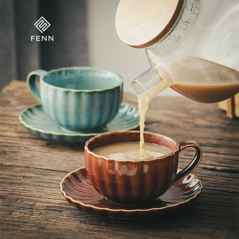 product fenn top popular retro ceramic 250ml fambe begonia wholesale vintage tea coffee cup and saucer gift set custom-61