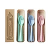 Eco-Friendly Portable spoon fork chopsticks Biodegradable Wheat Straw Tableware Camping Travel plastic cutlery set with case