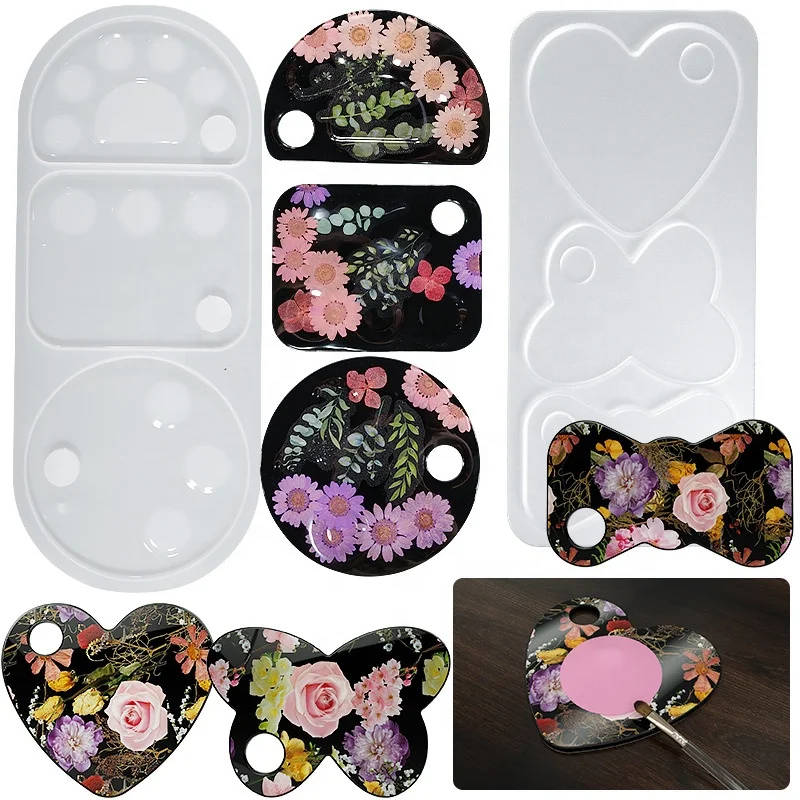 Dm483 Diy Crystal Hand Hold Cosmetic Plate Mould Kit Epoxy Resin Makeup