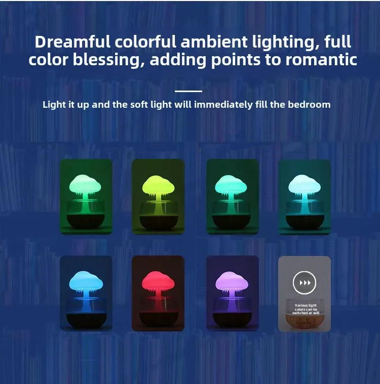 2025 Cheap Creative Led Cloud Rain Night Light Humidifier Romantic Smart Mushroom Forest Table Desk Lamp for Bedroom