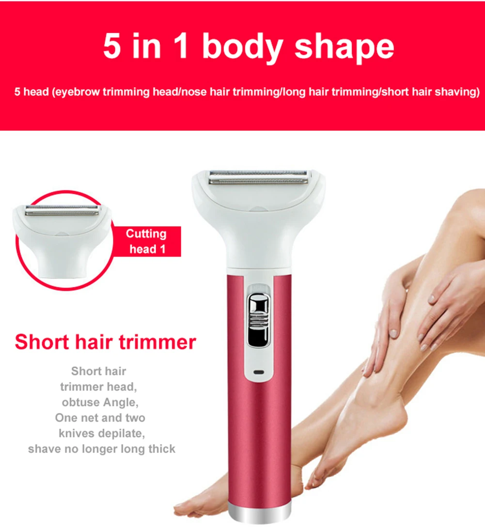 5 in 1 hair trimmer shaver epilator electric painless women's body legs face armpit eyebrow facial hair remover