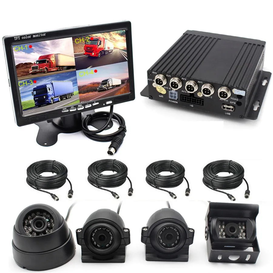 4CH Car DVR Video Recorder＋7"Car LCD Monitor＋4XNight Vision Camera For Truck Bus 
