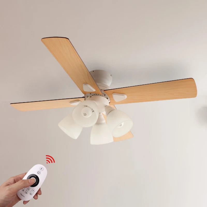 
2020 Nordic Japanese style Living room bedroom decorative modern design LED natural wood fancy ceiling fan with remote control 