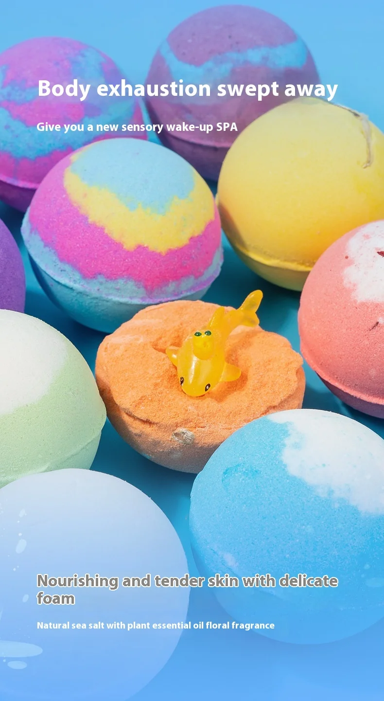 Handmade 60g*12 Children's Bath Fizzies Cross-Border Ocean-Themed Bath Salt Ball Set with Gift Box