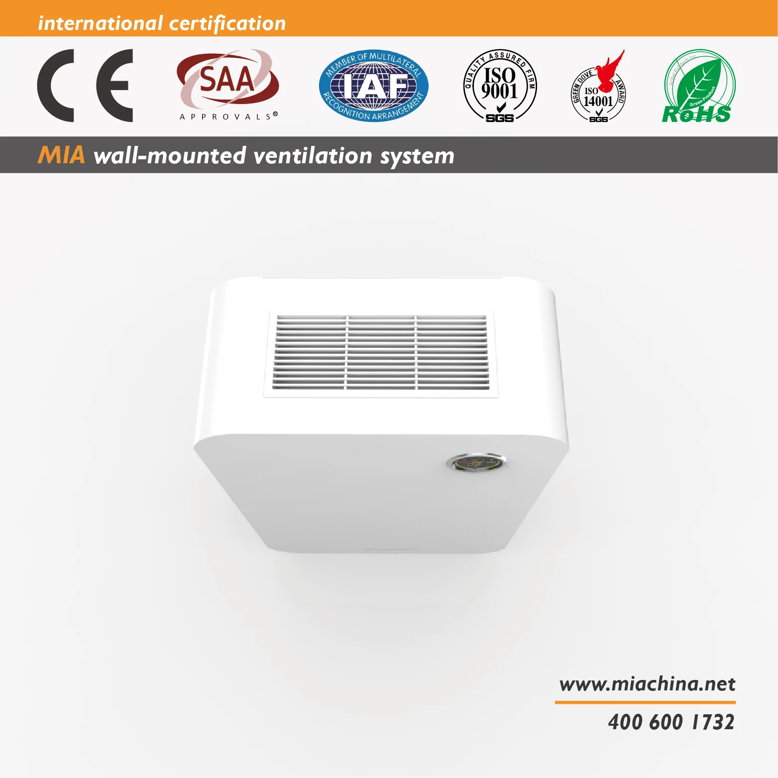 MIA ventilation wall-mounted ventilation system/air recuperator