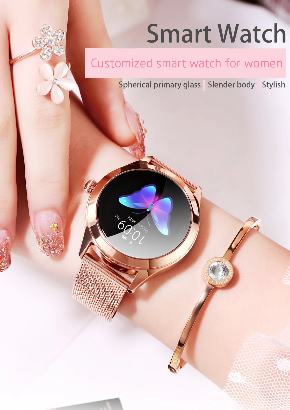 2019 Luxury Smart Watch Woman Kw10 Heart Rate Waterproof Ip68 Smart ...