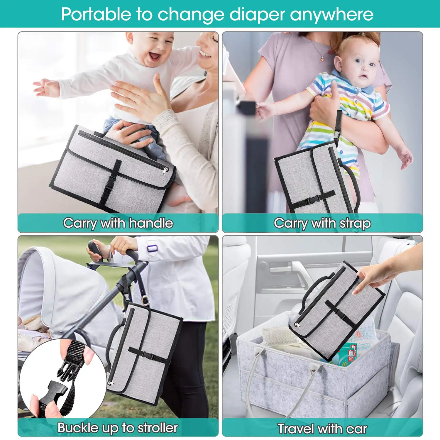 Portable Baby Changing Pad Detachable Waterproof Baby Travel Changing